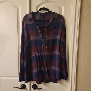 Women's LANE BRYANT Plaid Pullover Flannel Shirt, Size 18/20, V-Neck, Long
